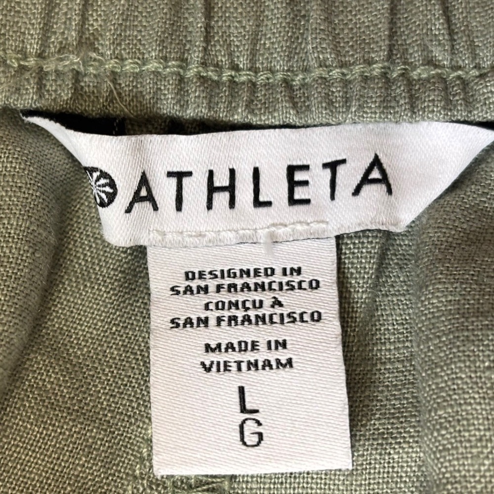 Athleta Wide Leg Pants Womens Size L Sage Green 100% Linen Drawstring Relaxed - Picture 10 of 14